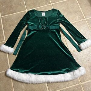 Bonnie Jean Green Velvet Dress with White Accents